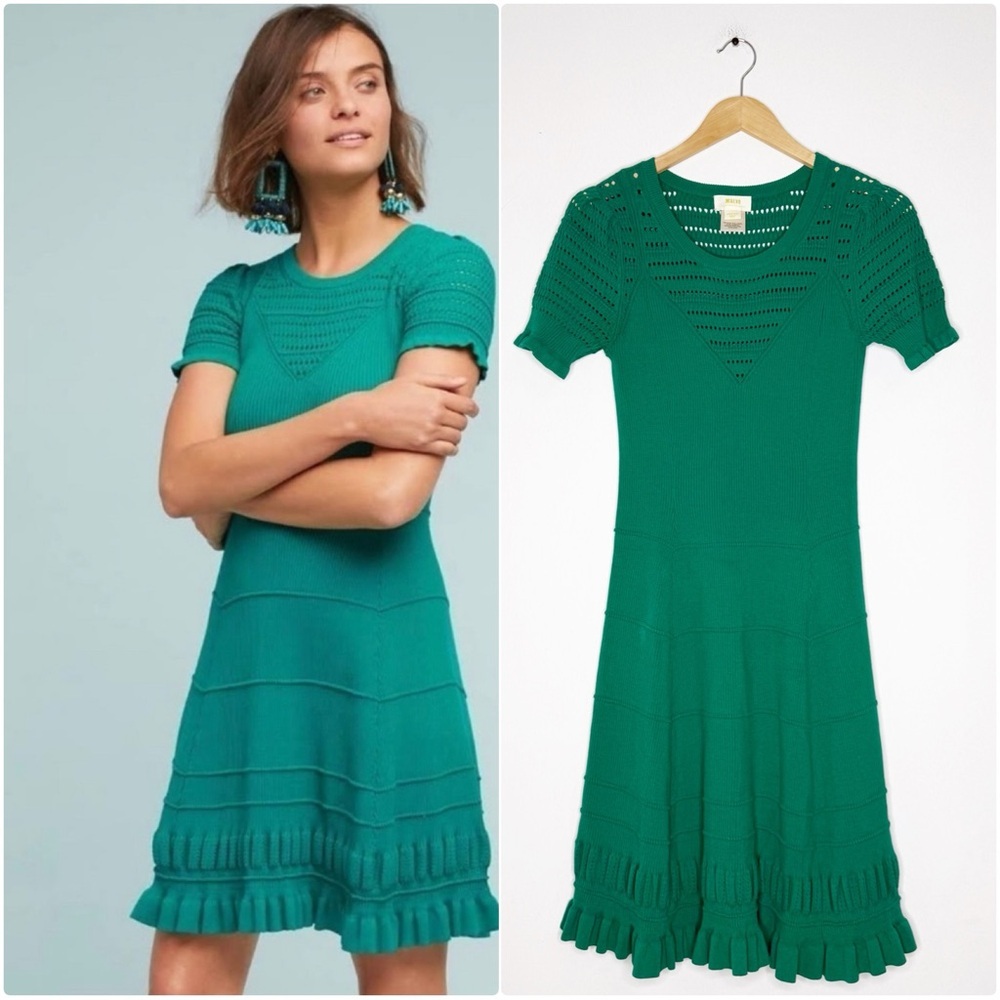 Anthropologie Green Mini Dress